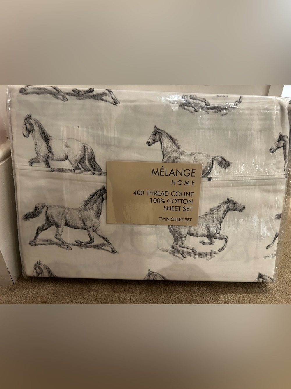 BRAND NEW — Melange Home White & Black Horse Equine Sheet Set (Twin)